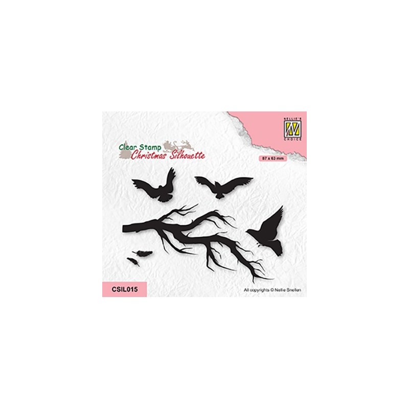 (CSIL015)Nellie's Choice Clear stamps Christmas Silhouette Branch with birds