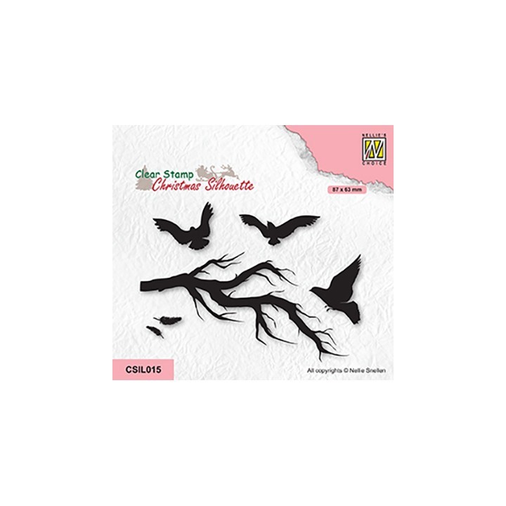 (CSIL015)Nellie's Choice Clear stamps Christmas Silhouette Branch with birds