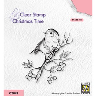 (CT049)Nellie's Choice Clear stamps Christmas time Robin on berrie branch