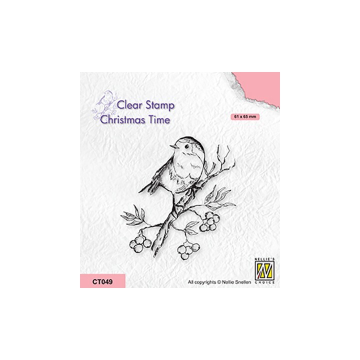 (CT049)Nellie's Choice Clear stamps Christmas time Robin on berrie branch
