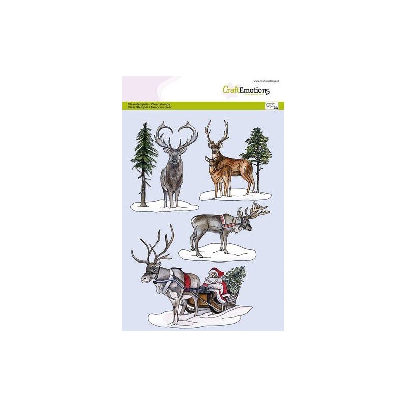 (3030)CraftEmotions clearstamps A5 - Sleigh with Santa Claus and reindeer