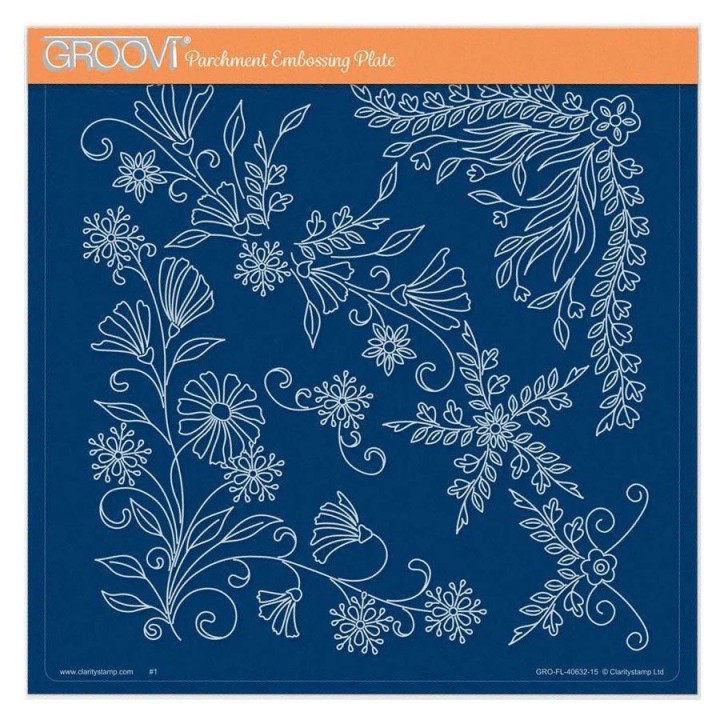 (GRO-FL-41868-03)Groovi Plate A5 TINA'S FLORAL SWIRLS & CORNERS 1