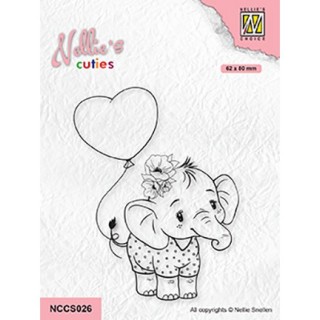 (NCCS026)Nellie`s Choice Clearstamp - Elephant with heart balloon