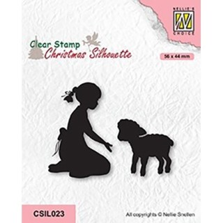 (CSIL023)Nellie's Choice Clear stamps Christmas silhouettes Girl with lamb