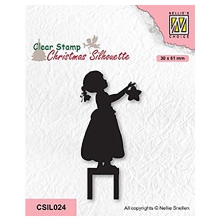 (CSIL024)Nellie's Choice Clear stamps Christmas silhouettes Little gril decorating