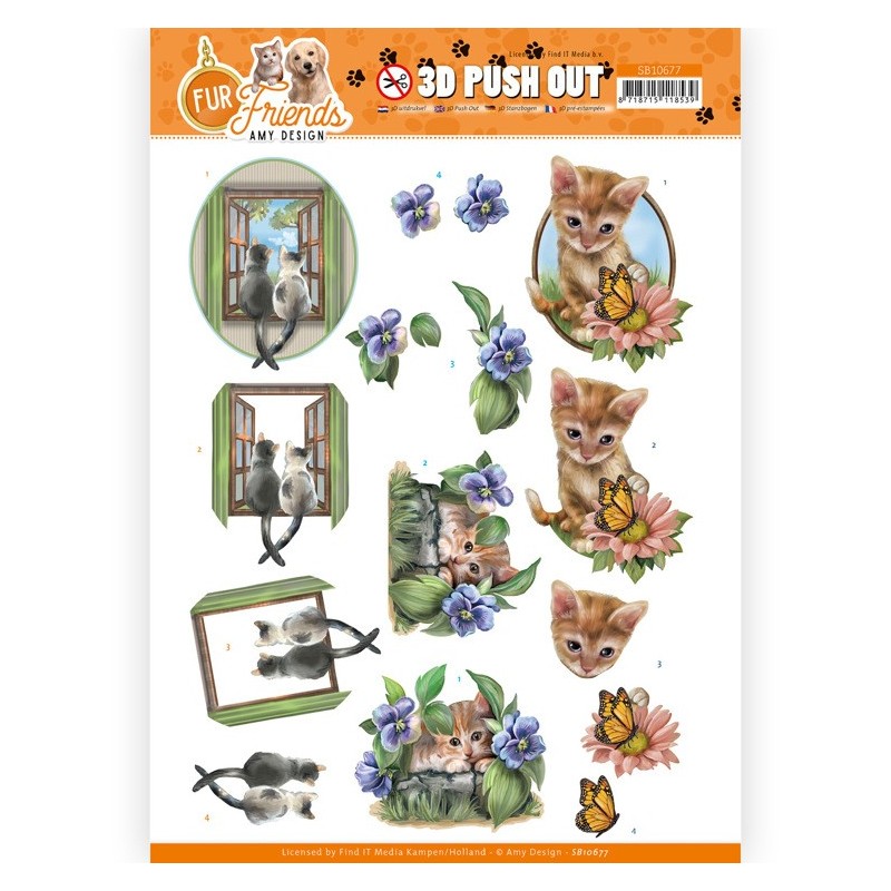 (SB10677)3D Push Out - Amy Design - Fur Friends - Cats at the Window