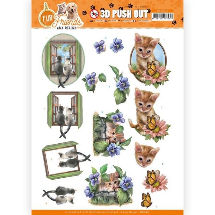(SB10677)3D Push Out - Amy Design - Fur Friends - Cats at the Window