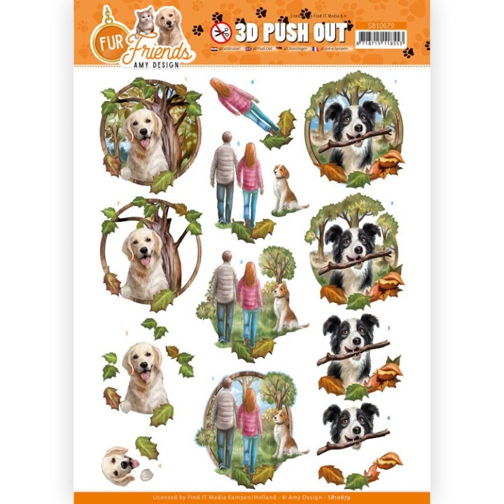 (SB10679)3D Push Out - Amy Design - Fur Friends - Walking the Dog