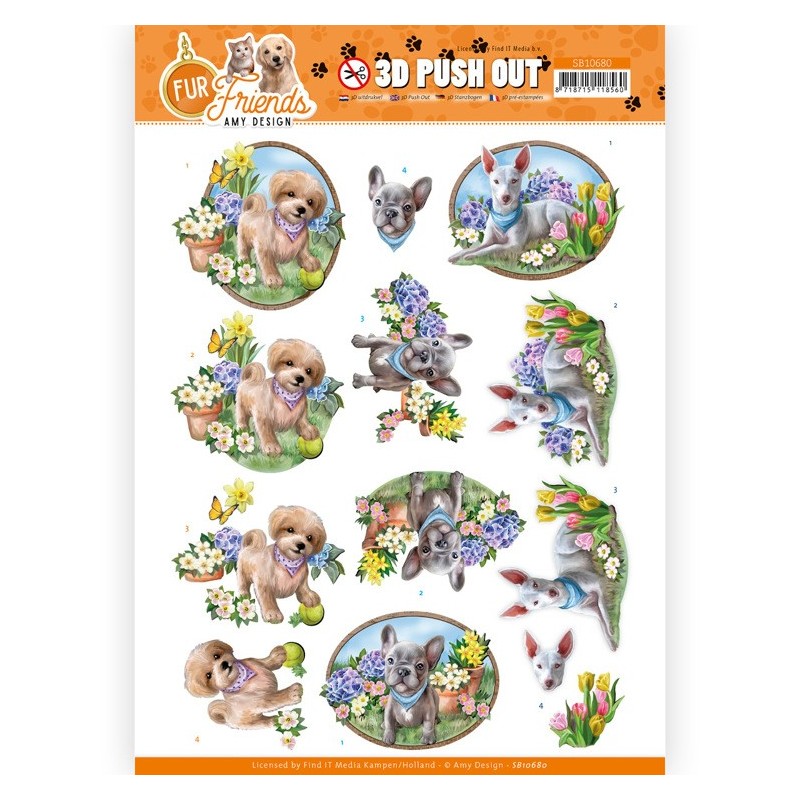 (SB10680)3D Push Out - Amy Design - Fur Friends - Dogs in the Garden