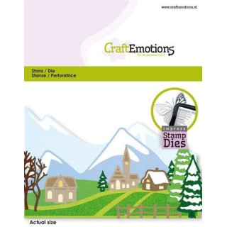 (115633/3405)CraftEmotion Impress stamp Die - Christmas village in mountains Card 11x9cm