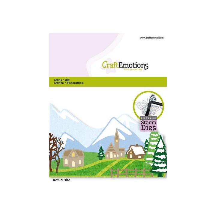 (115633/3405)CraftEmotion Impress stamp Die - Christmas village in mountains Card 11x9cm