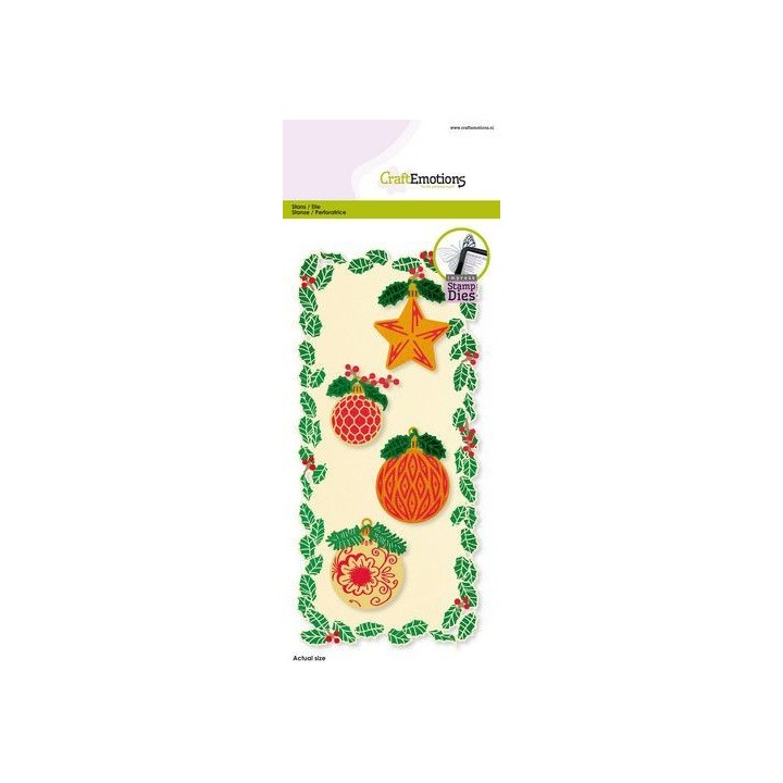 (115633/1206)CraftEmotion Impress stamp Die - Slimline Xmas holly Card 27,5x11cm Die 20,6x9,5cm