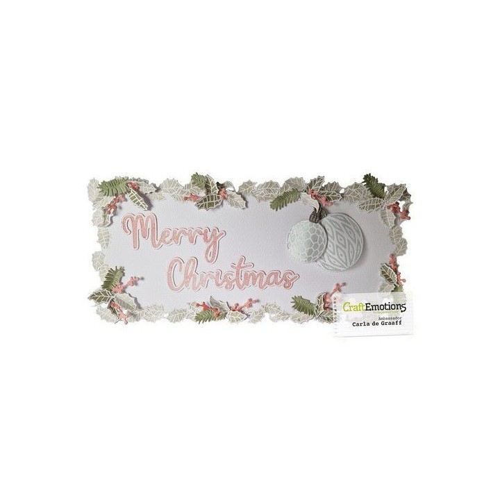 (115633/1206)CraftEmotion Impress stamp Die - Slimline Xmas holly Card 27,5x11cm Die 20,6x9,5cm