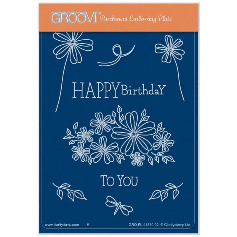 (GRO-FL-41830-02)Groovi® plate A6 TINA'S HAPPY BIRTHDAY FLOWERS