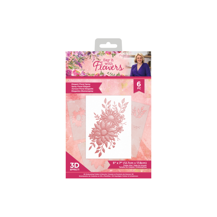 (S-SIWF-EF5-EFSP)Crafter's Companion Arts Say It With Flowers 3D Embossing Folder & Stencil Elegant Floral Spray