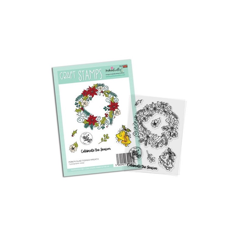 (PD8674)Polkadoodles Christmas Craft Stamps Glad Tidings Wreath
