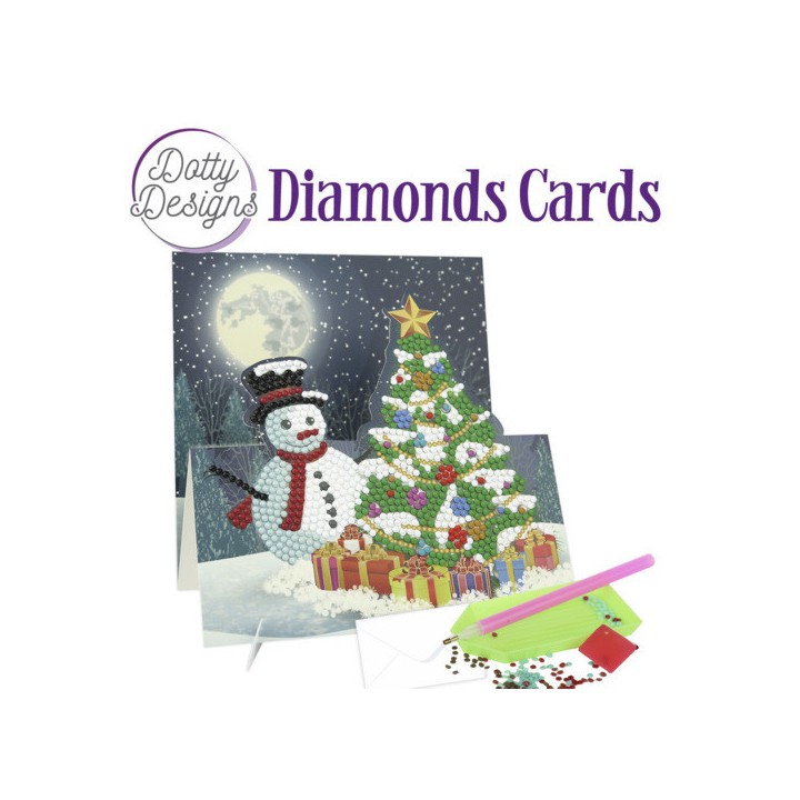 (DDDC1142)Dotty Designs Diamond Easel Card 142 - Snowman with Christmas Tree
