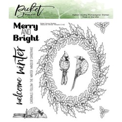 (C-142)Picket Fence Studios Welcome Winter Wreath 6x6 Inch Clear Stamps