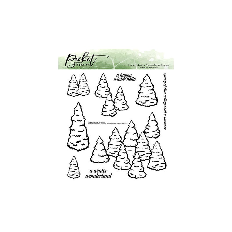 (BB-200)Picket Fence Studios Scene Building: Winter Wonderland Trees 4x4 Inch Clear Stamps