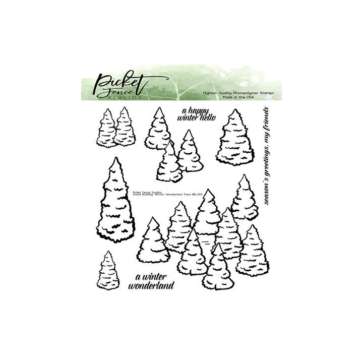 (BB-200)Picket Fence Studios Scene Building: Winter Wonderland Trees 4x4 Inch Clear Stamps