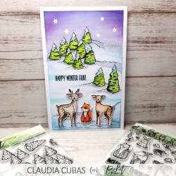 (BB-200)Picket Fence Studios Scene Building: Winter Wonderland Trees 4x4 Inch Clear Stamps