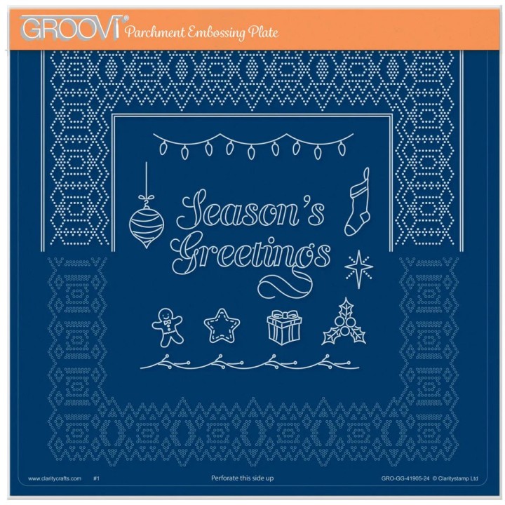 (GRO-GG-41905-24)Groovi Plate A4 PIERCING GRID JOSIE'S SEASON'S GREETINGS DIAGONAL RIBBON LACE DUET