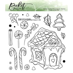 (C-139)Picket Fence Studios Build me a Gingerbread House 6x6 Inch Clear Stamps