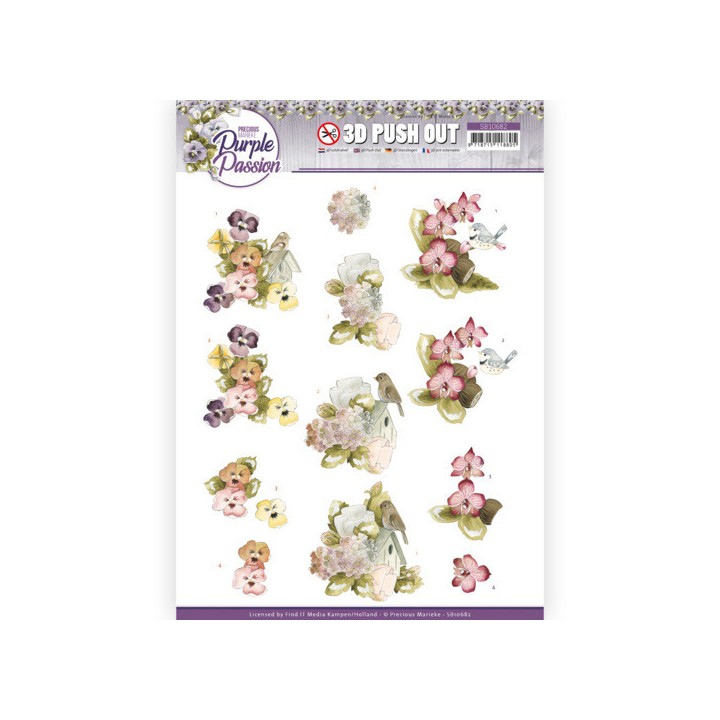 (SB10682)3D Push Out - Precious Marieke - Purple Passion - Bird Paradise