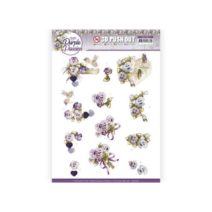 (SB10683)3D Push Out - Precious Marieke - Purple Passion - Purple Violets