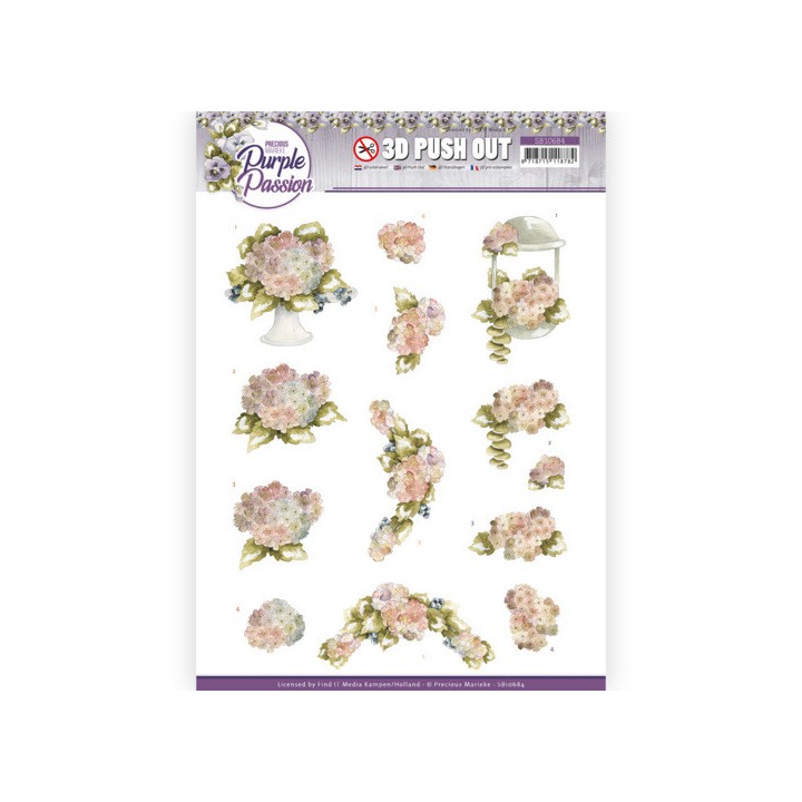 (SB10684)3D Push Out - Precious Marieke - Purple Passion - Pale Hydrangea