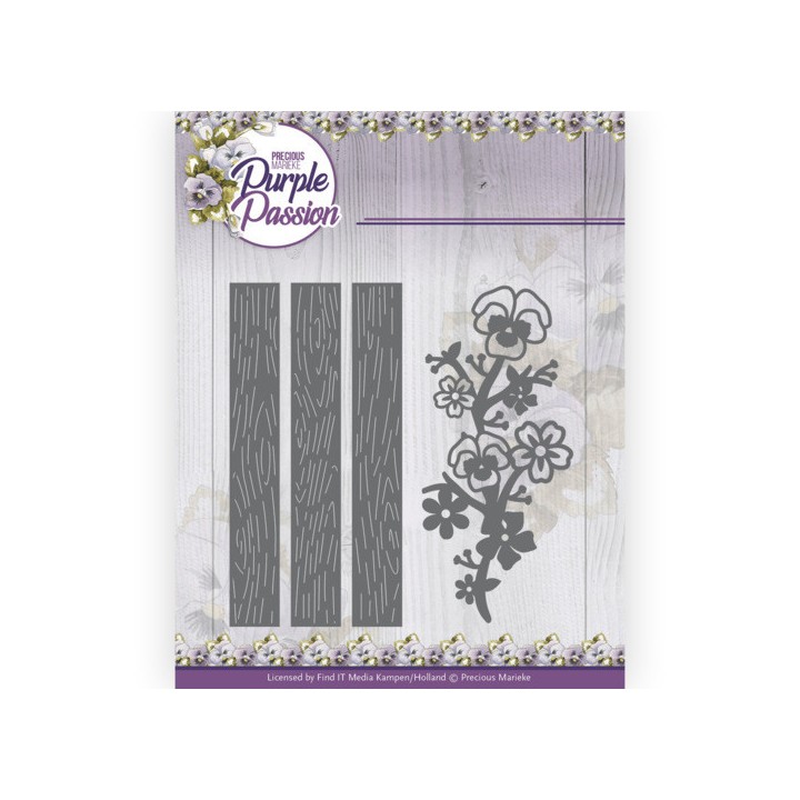 (PM10245)Dies - Precious Marieke - Purple Passion - Fence with Pansies