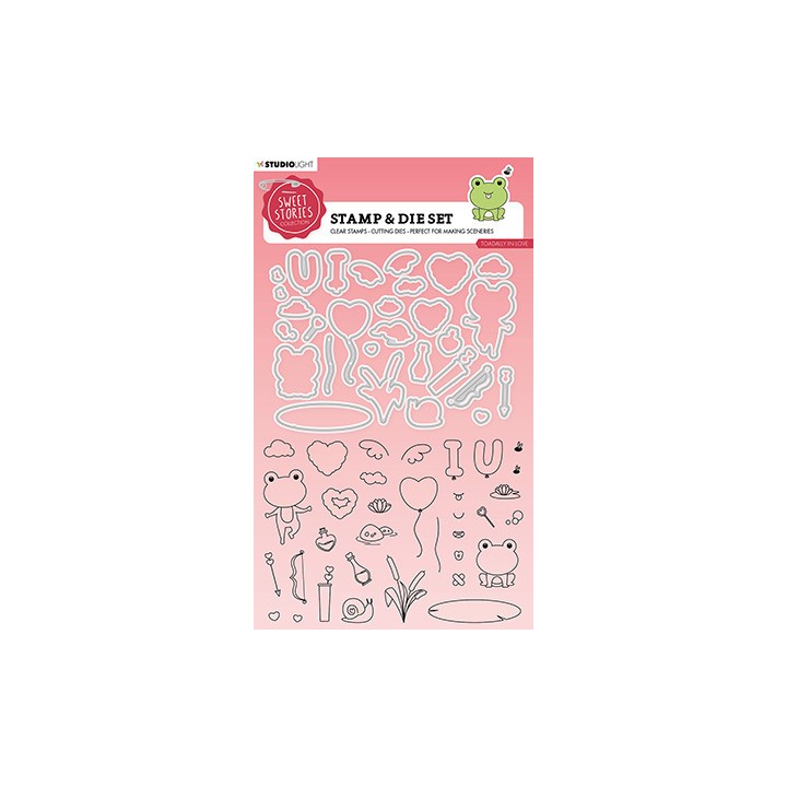 (SL-SS-SCD52)Studio Light Stamp & Cutting Die Toadally in love Sweet Stories nr.52
