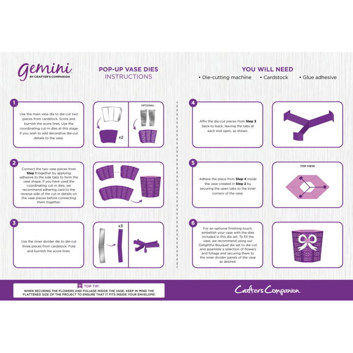 (GEM-MD-DIM-PRVA)Gemini Pop-Up Vase Pretty Vase Dimensionals Dies