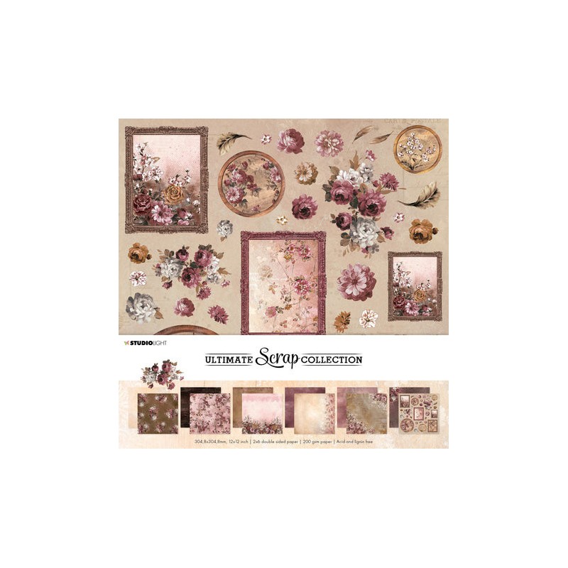 (SL-USC-PS21)Studio Light Background paper Ultimate Scrap Collection 12x12 Inch Paper Pack Vintage Flowers & Wood