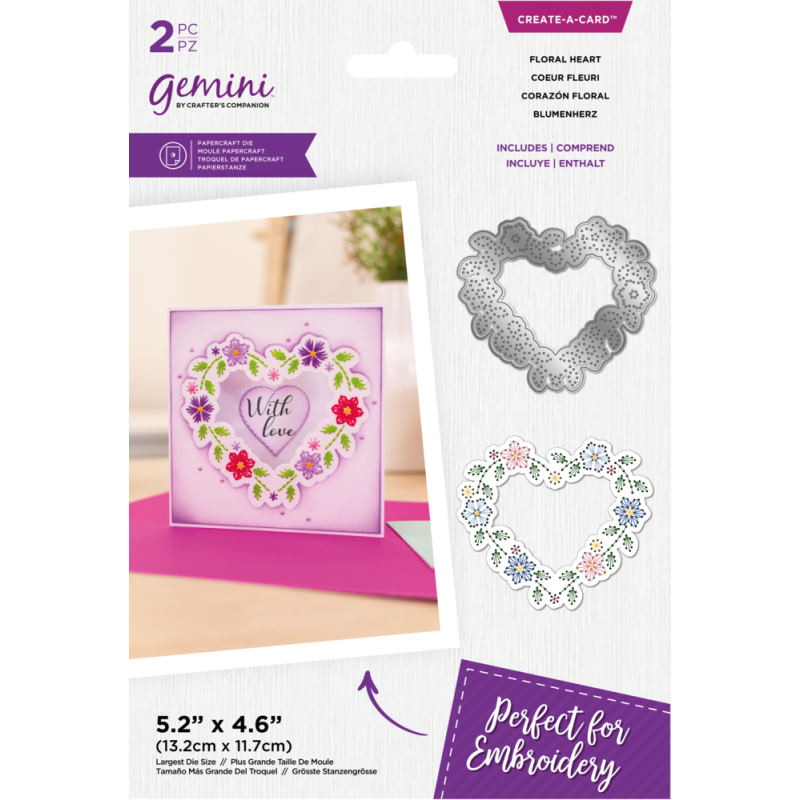 (GEM-MD-CAD-FLHE)Gemini Embroidery Frame Create-a-Card Dies Floral Heart