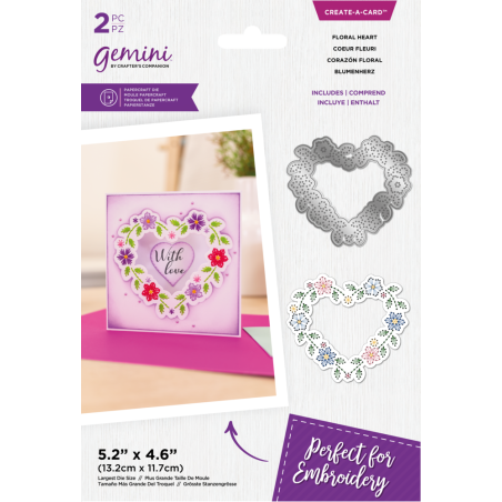 (GEM-MD-CAD-FLHE)Gemini Embroidery Frame Create-a-Card Dies Floral Heart