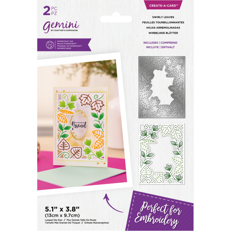 (GEM-MD-CAD-SWLE)Gemini Embroidery Frame Create-a-Card Dies Swirly Leaves