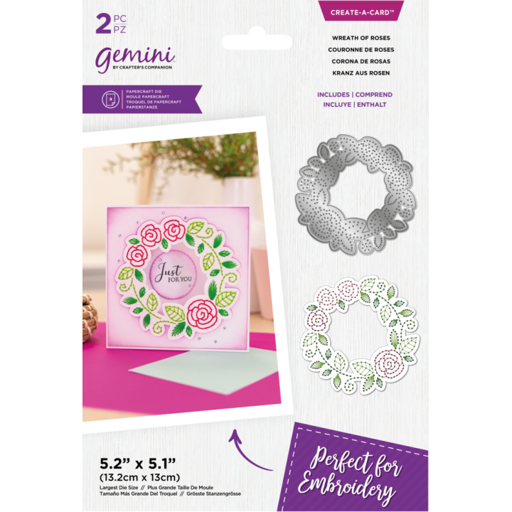 (GEM-MD-CAD-WROR)Gemini Embroidery Frame Create-a-Card Dies Wreath of Roses