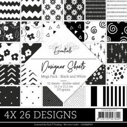 (CDDSMP007)Card Deco Essentials - Designer Sheets Mega Pack - Black and White