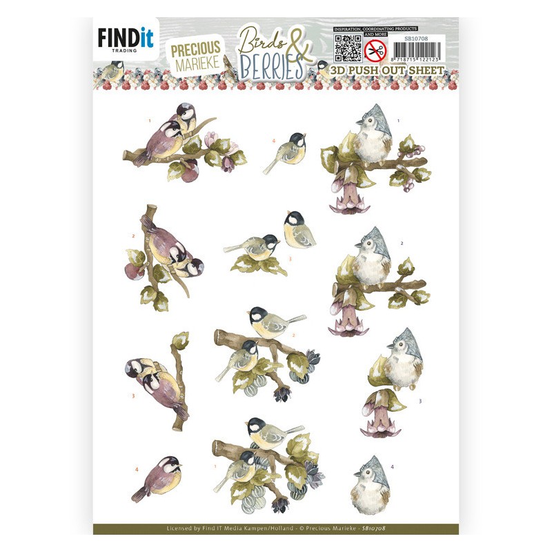 (SB10708)3D Push Out Sheet - Precious Marieke - Birds and Berries - Gooseberries