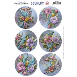 (CDS10082)Scenery - Yvonne Creations - Aquarella - Birds and Flowers Round