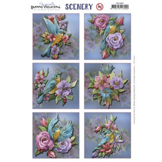 (CDS10083)Scenery - Yvonne Creations - Aquarella - Birds and Flowers Round