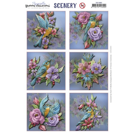 (CDS10083)Scenery - Yvonne Creations - Aquarella - Birds and Flowers Round