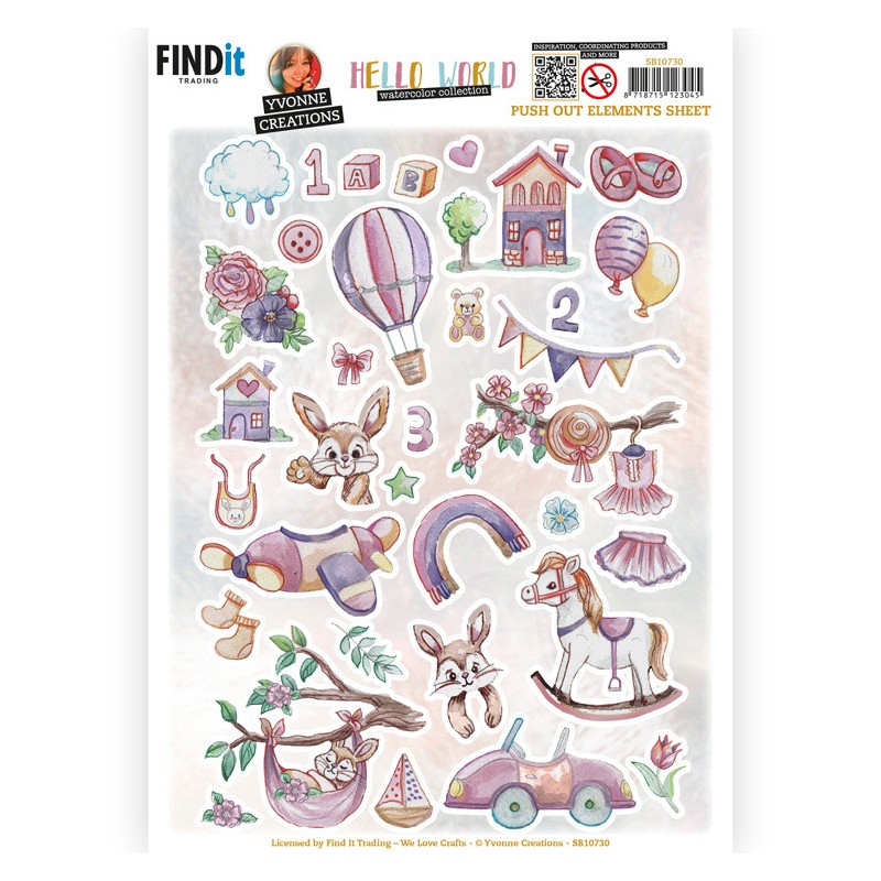 (SB10730)3D Push Out - Yvonne Creations - Hello World - Small Elements B