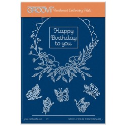 (GRO-FL-41938-02)Groovi® plate A6 FLORAL DELIGHTS - SUMMER - HAPPY BIRTHDAY