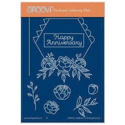 (GRO-FL-41937-02)Groovi® plate A6 FLORAL DELIGHTS - SPRING - HAPPY ANNIVERSARY