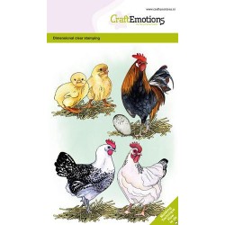 (1349)CraftEmotions clearstamps A6 - Hens and chicks GB Dimensional stamp