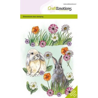 (1350)CraftEmotions clearstamps A6 - Rabbits and flowers GB Dimensional stamp