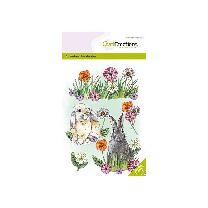 (1350)CraftEmotions clearstamps A6 - Rabbits and flowers GB Dimensional stamp