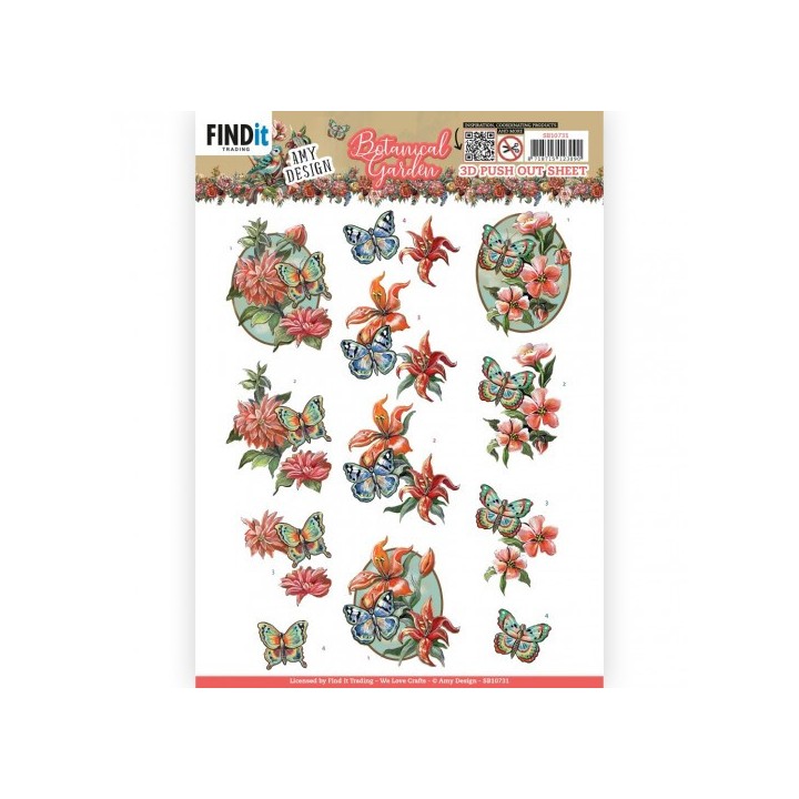 (SB10731)3D Push Out - Amy Design - Botanical Garden - Colorful Butterfly